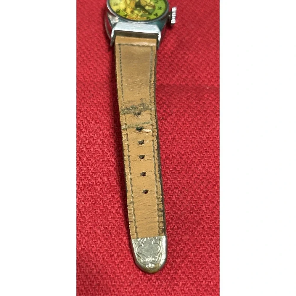 Vintage 1950s ROY ROGERS & TRIGGER Green Round Mens Watch Original Band READ